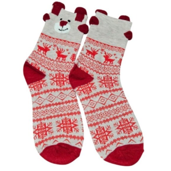 3 Pairs Christmas Unisex Adult Mid-Calf Cozy Snowflake & Reindeer Knit Socks NEW - Picture 4 of 16